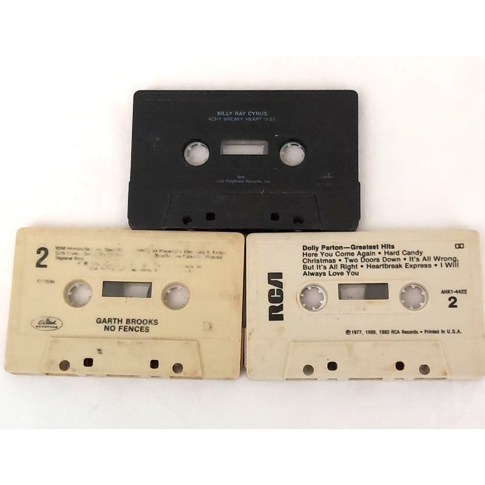 Billy Ray Cyrus Cassette Single Garth Brooks No Fences & Dolly Parton Cassettes